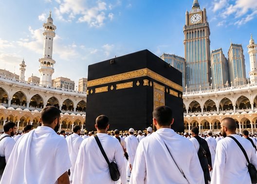 Pilgrims in Ihram around the Kaaba